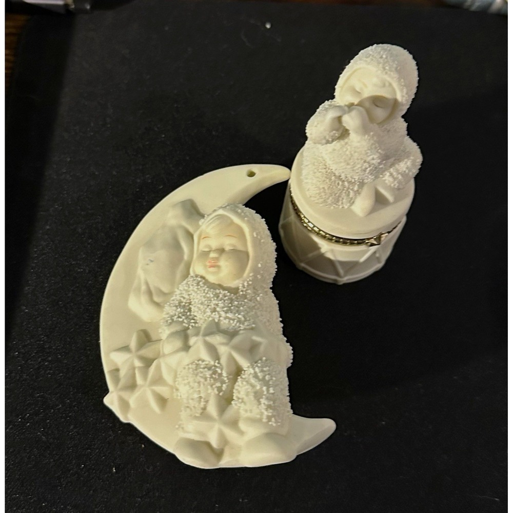 Vintage Dept 56 Snowbabies Lot Moon Stars Ornament Celebrate Hinged Box